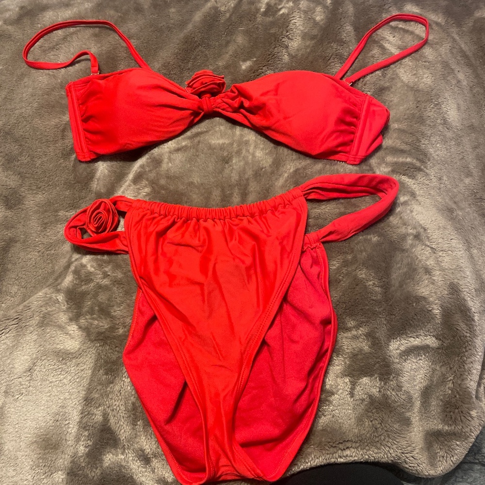 Wild Fable Red Bandeau Rosette 2pc Swimsuit
